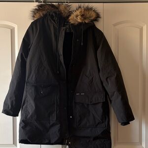 Puffit Black Fur-Trimmed Parka Size XL New without Tags